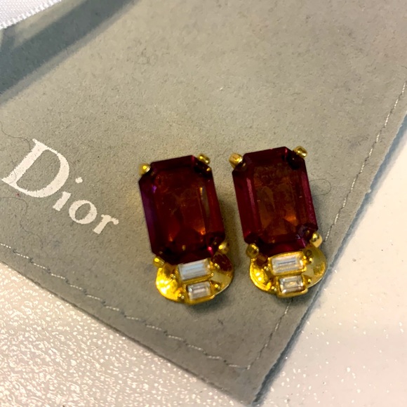 Dior Jewelry - Christian Dior Amethyst Chrystal Vintage Clip on earrings with box and pouch